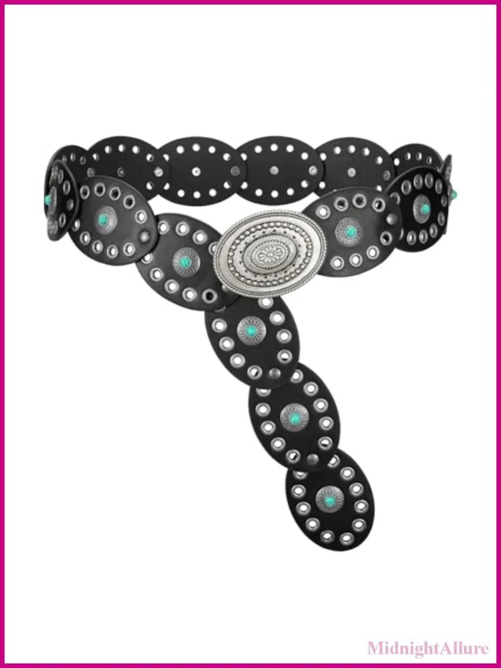 Western Disc Belt with Turquoise Concho PU Leather Adjustable Cowgirl Belt